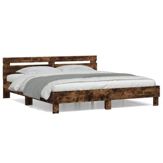 Berkfield Home Bed Frame without Mattress Smoked Oak 200x200 cm in Brown