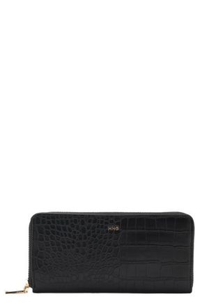 Mango Croc Embossed Faux Leather Wallet in Black at Nordstrom