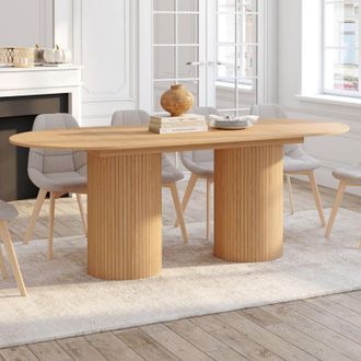 IDMarket Juliette Mesa De Comedor Extensible Ovalada Para 6-10 Personas Con Patas Cil&iacute;ndricas De Listones 160-200 Cm