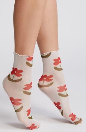 High Heel Jungle Retro Floral Mesh Socks in Red at Nordstrom