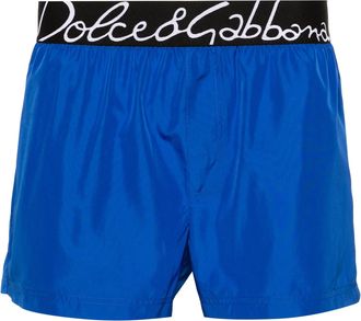 Dolce & Gabbana Mens Script Logo Swim Shorts in Blue Cotton - Size 2XL