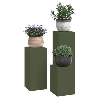 Berkfield Home Outdoor Plant Stands Pillar 3 pcs Olive Green Steel