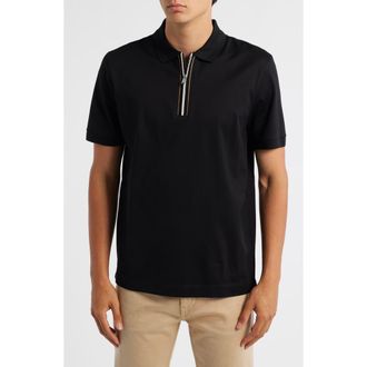 BOSS Paras Quarter Zip Cotton Polo in Black at Nordstrom Rack, Size Small