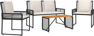 vidaXL Juego De Muebles De Exterior 4 Uds. Negro Y Crema Vidaxl