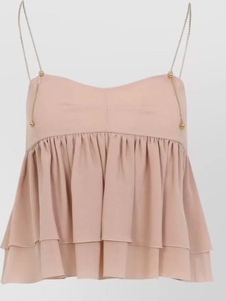 Chlo&eacute; silk sleeveless ruffled cropped top