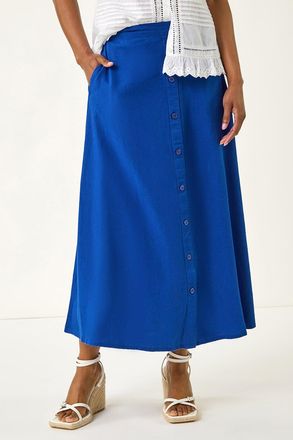 Roman Linen Button Pencil Midi Skirt