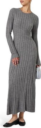 French Connection Long Sleeve Rib Maxi Sweater Dress in Mid Grey Melange at Nordstrom Rack, Size Large