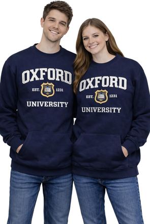 Oxford University MyOxford Oxford University OU201 Unisex Licensed Sweatshirt Navy - Premium Fleece Crew Neck Jumper with Applique Embroidery, 70% Cotton, XS-XL (XL)