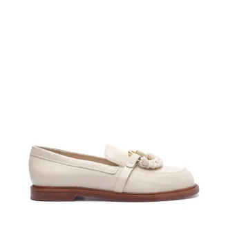 Schutz Womens Schutz Rhino Flats Eggshell Leather Tassel Detail Loafers HTAT203