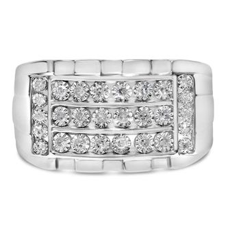 House of Brilliance 925 Sterling Silver 1/4 Cttw Diamond Three Row Channel Band Ring (I-J Color, I3 Clarity) - Size 10