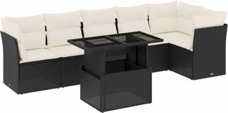 vidaXL Vidaxl - Set De Sof&aacute;s De Jard&iacute;n 7 Pzas Con Cojines Rat&aacute;n Sint&eacute;tico Negro