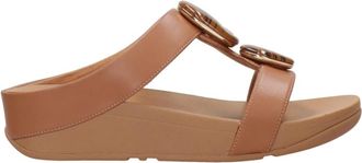 FitFlop Schoenen, Dames, Bruin, 40 EU, Leer, Fino Marbled-Stone H-Bar Slides