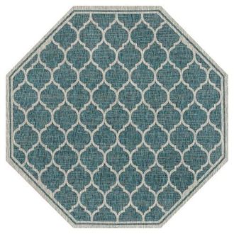Jonathan Y Designs Trebol Moroccan Trellis Textured Weave Octagon Indoor/Outdoor Area Rug in Teal/gray at Nordstrom, Size 5Ft 0In X 5Ft 0In