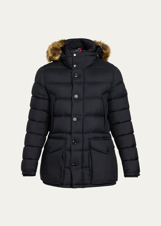 Moncler Mens Clunye Faux-Fur-Trim Down Jacket