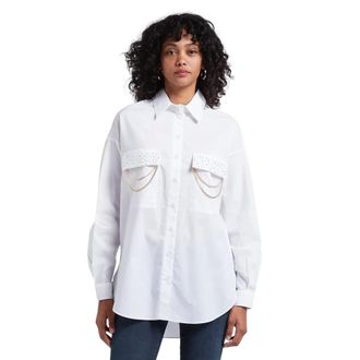 Liu Jo Camisa de algod&oacute;n con cuello cl&aacute;sico y detalles estampados - Blouses & Shirts - Mujer - Blanco - M