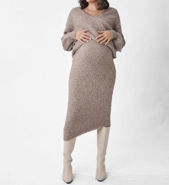 Angel Maternity Maternity Crossover Knit Top In Taupe