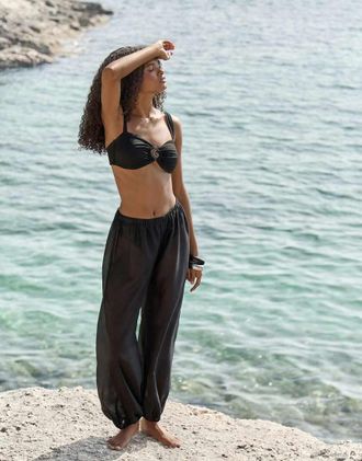 4th & Reckless Pantaloni da mare semitrasparenti neri con gamba a palloncino-Nero