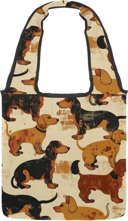 Generic Chocolate Brown Dachshund Dog Reversible Canvas Shoulder Tote - Double-Sided Print, 12oz Cotton, 27cm Drop, Fold-Flat Bag for Travel, Shopping, Street