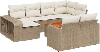vidaXL Set De Sof&aacute;s De Jard&iacute;n 11pzas Con Cojines Rat&aacute;n Sint&eacute;tico Beige Vidaxl