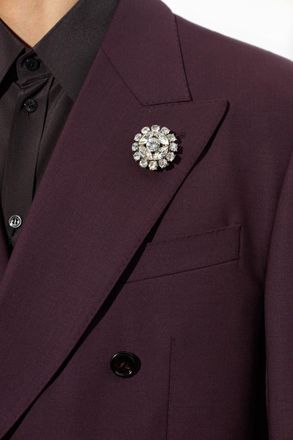 Dolce & Gabbana Pin With Shimmering Crystals, Mens, Silver