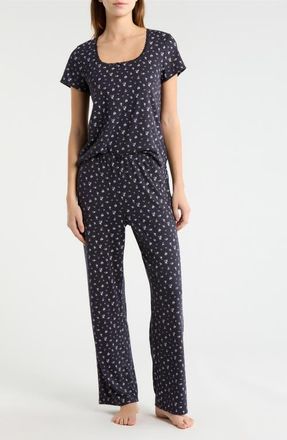 French Connection Print Pointelle Knit Pajamas in Utility Blue at Nordstrom, Size X-Large