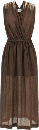 Nude Brown Crossed V-Neck Maxi Dress