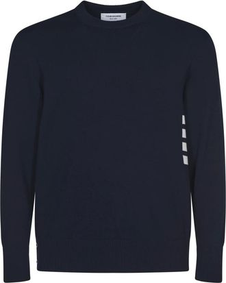 Thom Browne Round-neck Knitwear, male, Blue, L, Crew Neck Cotton Jumper