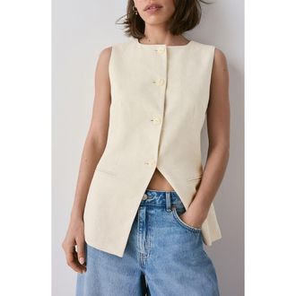 Next Long Linen Blend Vest in Neutral at Nordstrom, Size 8