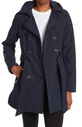 Sebby Water-Resistant Hooded Double-Breasted Trench Coat in Navy at Nordstrom Rack, Size X-Large