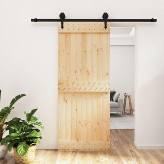 Berkfield Home Sliding Door with Hardware Set 85x210 cm Solid Wood Pine in Brown