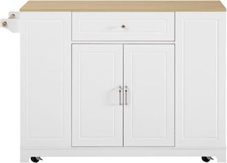 Urban Meuble Isla de cocina blanca con encimera efecto madera