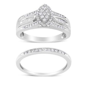 House of Brilliance Silver 1/2 Cttw Diamond Engagement Bridal Set in White at Nordstrom, Size 8