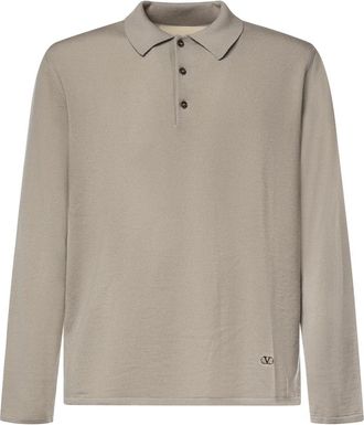 Valentino Garavani Wol Polo met VLogo - Heren - Polos - Beige - 2XL - Wol - Tops