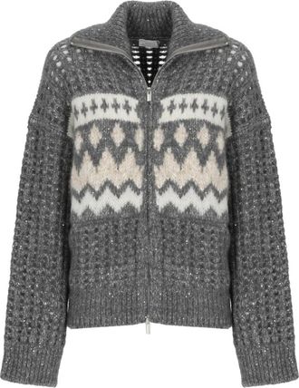 PESERICO Sequined Zip Sweater - Dames - Vesten - Grijs - S - Pailletten - Truien & Vesten