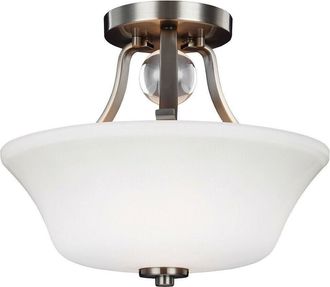 Loops 2 Bulb Semi Flush Uplighter Opal Etched Glass Shade Satin Nickel LED E27 60W