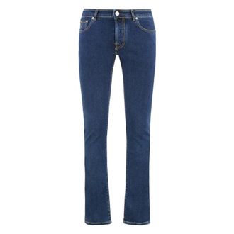 Moorer Skinny Fit Jeans, male, Blue, W35, Regular Fit Jeans with Leather Logo