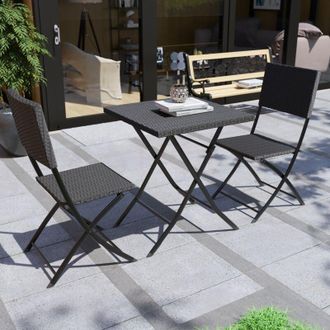 Home Discount Home Discount - Capri 3 Piece Rattan Bistro Set Garden Patio Furniture Outdoor 2 Seater Table & Chairs Set, Black