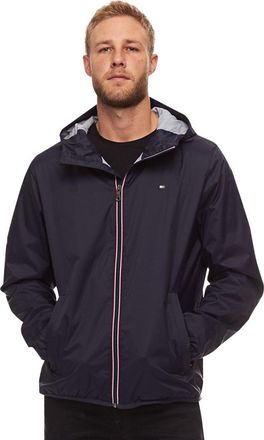 Tommy Hilfiger Mens Lightweight Active Water Resistant Hooded Rain Jacket, Navy, XXL