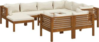 vidaXL Muebles De Jard&iacute;n 10 Pzas Cojines Crema Madera Maciza Acacia Vidaxl