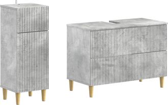 vidaXL Juego De Gabinete De Ba&ntilde;o De 2 Piezas Arnhem Gris Hormig&oacute;n Vidaxl