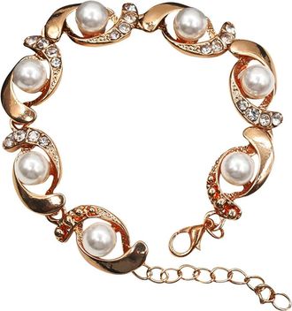 Generic Circular Pearl Bracelet Rhinestone Jewelry Charm Birthday Surprise Gift For Woman Girls Layer Elastic Women Jewelries for (Gold, One Size)