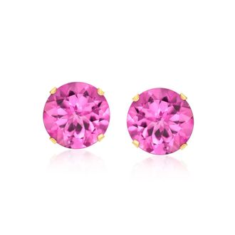 Ross-Simons Pink Topaz Stud Earrings in 14kt Yellow Gold