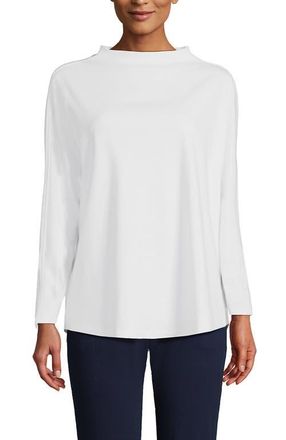 Lands End Long Sleeve Sport Knit Funnel Neck Top in White at Nordstrom, Size X-Large