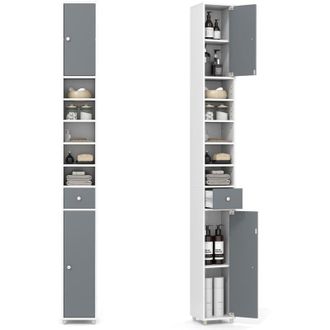 Costway Costway - Slim Bathroom Tall Cabinet Floor Storage Cabinet Organizer-Grey+White