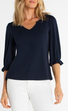 Liverpool L.A. Elbow Sleeve Notch Neck T-Shirt in Dark Navy at Nordstrom, Size X-Large