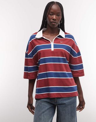 Nike polo boxy a righe bordeaux e blu-Rosso