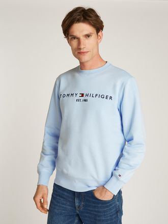 Tommy Hilfiger TOMMY LOGO SWEATSHIRT mit Rundhals und Stickerei, unifarben, casual, regular fit, Baumwollmix, Rundhals