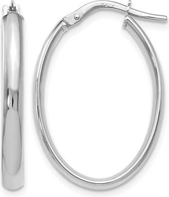 Diamond2Deal 10K White Gold Oval Shape Hoop Earrings
