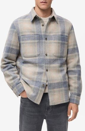 Mango Check Flannel Shirt Jacket in Sky Blue at Nordstrom, Size X-Small