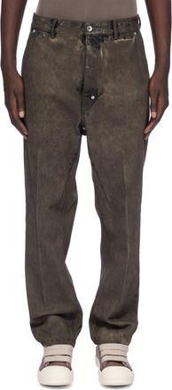 Rick Owens Relaxed Fit Brown Denim Trousers with Tapered Leg